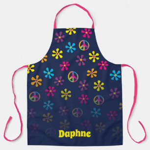 Groovy Hippie Peace and Flower Shower Custom Name Schort