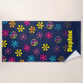 Groovy Hippie Peace and Flower Shower Custom Name Strandlaken (Voorkant)