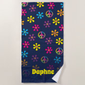 Groovy Hippie Peace and Flower Shower Custom Name Strandlaken (Voorkant)