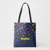 Groovy Hippie Peace and Flower Shower Custom Name Tote Bag (Voorkant)