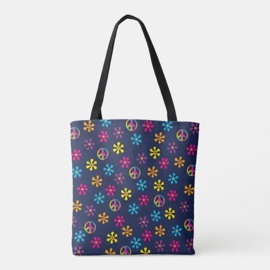 Groovy Hippie Peace and Flower Shower Custom Name Tote Bag (Achterkant)
