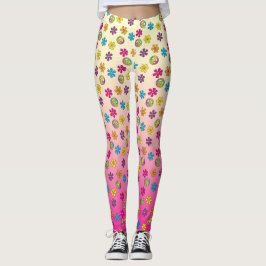 Groovy Hippie Peace and Flower Shower roze vervage Leggings