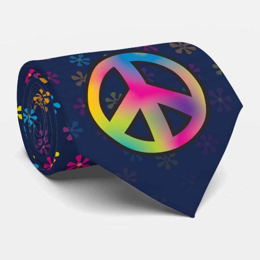 Groovy Hippie Peace and Flower Shower Stropdas (Opgerold)