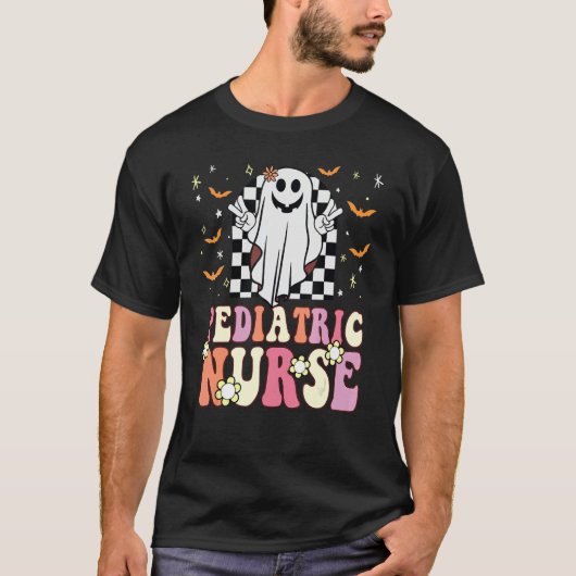 Groovy Hippie Pediatric Nurse Ghost Retro 70s 80s T-shirt (Voorkant)