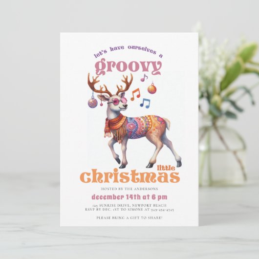 Groovy Hippie Rendier Grappige Disco Kerstfeest Kaart (Staand voorkant)