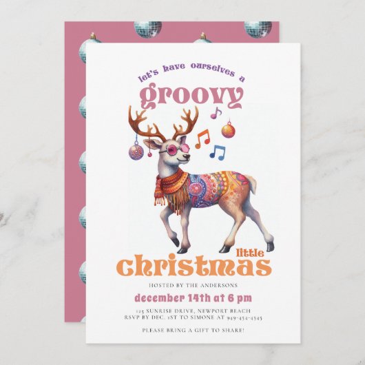 Groovy Hippie Rendier Grappige Disco Kerstfeest Kaart (Voorkant / Achterkant)