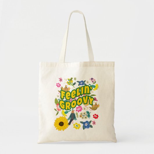 Groovy Hippie Retro Boho Bloem Tote Bag (Voorkant)