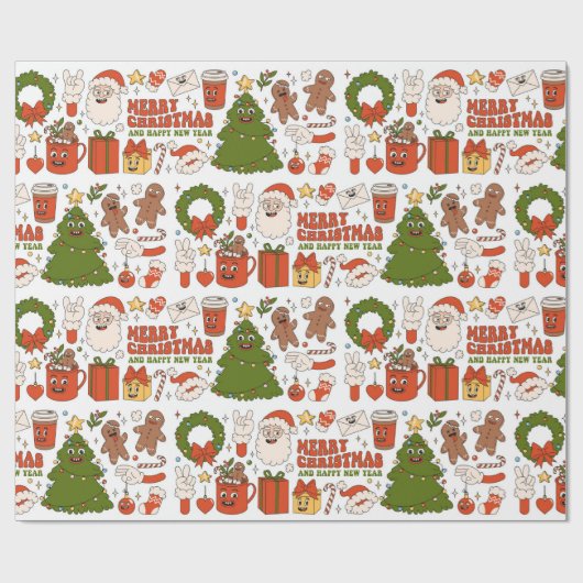 Groovy Hippie Retro Merry Kerstkerstkerstman Funny Cadeaupapier (Vlak)