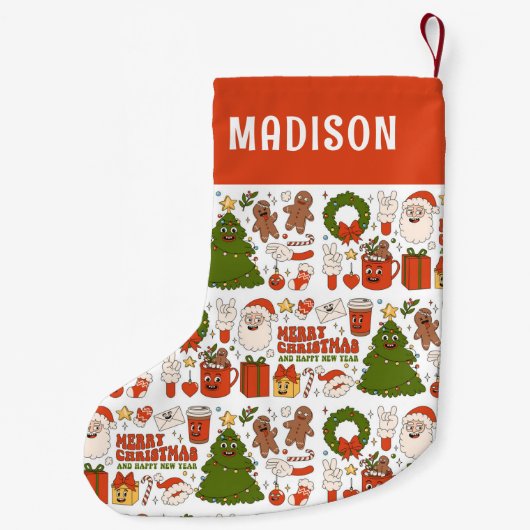 Groovy Hippie Retro Merry Kerstkerstkerstman Funny Kleine Kerstsok (Achterkant)