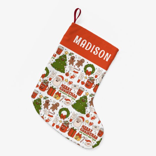 Groovy Hippie Retro Merry Kerstkerstkerstman Funny Kleine Kerstsok (Voorkant (Hangend))