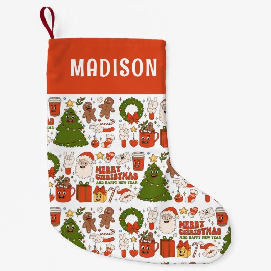 Groovy Hippie Retro Merry Kerstkerstkerstman Funny Kleine Kerstsok (Voorkant)