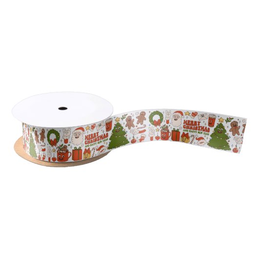 Groovy Hippie Retro Merry Kerstkerstkerstman Funny Satijnen Lint (Spoel)
