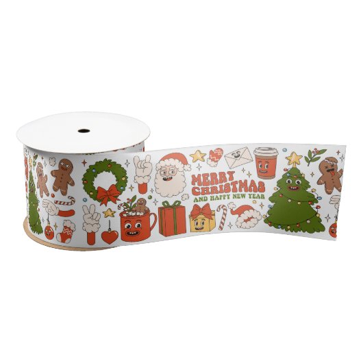 Groovy Hippie Retro Merry Kerstkerstkerstman Funny Satijnen Lint (Spoel)