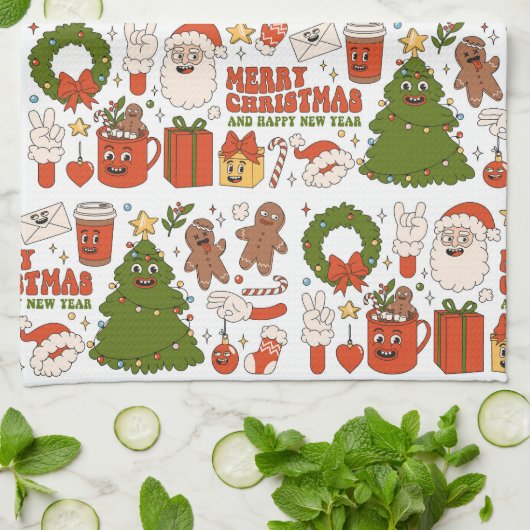 Groovy Hippie Retro Merry Kerstkerstkerstman Funny Theedoek (Gevouwen)