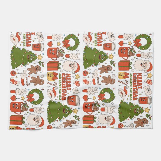 Groovy Hippie Retro Merry Kerstkerstkerstman Funny Theedoek (Horizontaal)