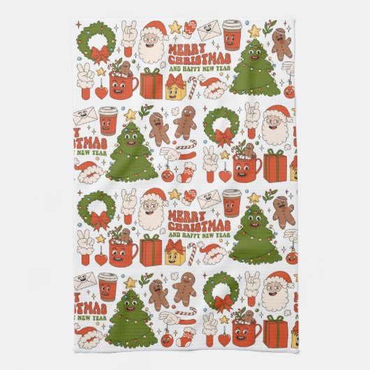 Groovy Hippie Retro Merry Kerstkerstkerstman Funny Theedoek (Verticaal)