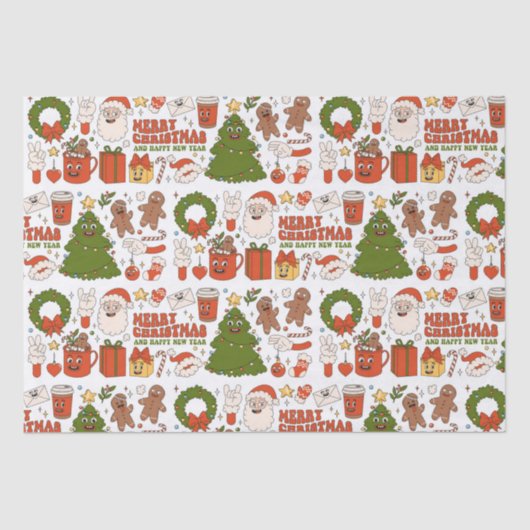 Groovy Hippie Retro Merry Kerstkerstkerstman Funny Tissuepapier (Voorkant)