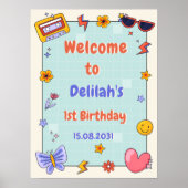 Groovy Hippie Retro Verjaardagsfeestje Welkomstbor Poster (Voorkant)