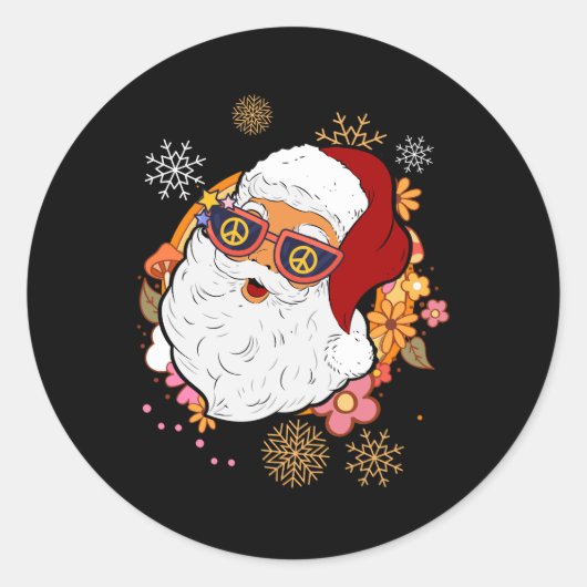 Groovy Hippie Santa Claus Bloemen Vredesbord Retro Ronde Sticker (Voorkant)