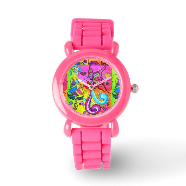 Groovy hippie stijl roze horloge (Voorkant)