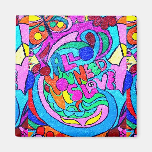 groovy hippie stijl vrede en liefde magneet (Voorkant)