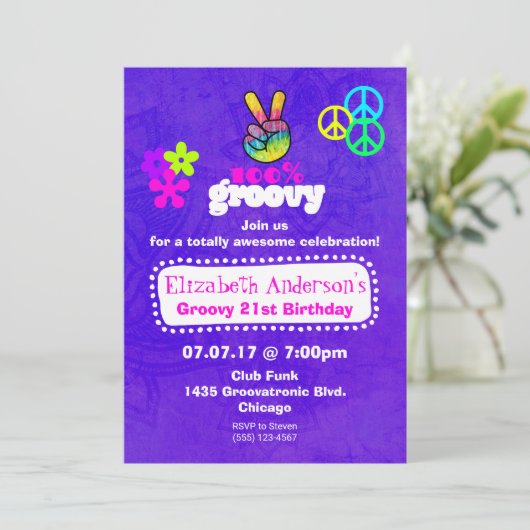 Groovy Hippie Theme Birthday Party Kaart (Staand voorkant)