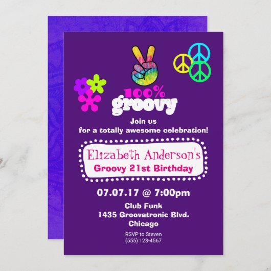 Groovy Hippie Theme Birthday Party Kaart (Voorkant / Achterkant)