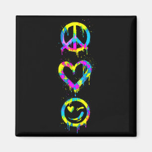 Groovy Hippie Tie Dye Vredesteken Hart Smile Face Magneet