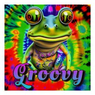 Groovy Hippie Trippy Frog Psychedelic Perfect Poster