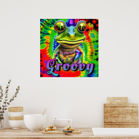 Groovy Hippie Trippy Frog Psychedelic Poster (Keuken)