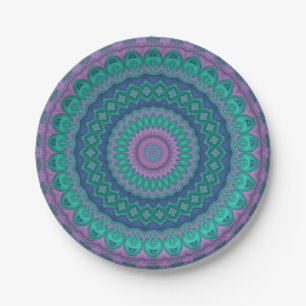 Groovy Hippie Trippy Kleurrijke Juweeltoon Mandala Papieren Bordje