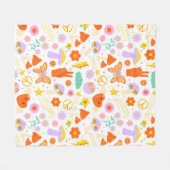 Groovy Hippie Trippy Retro Flower Funky Vibes Fleece Deken (Voorkant (Horizontaal))