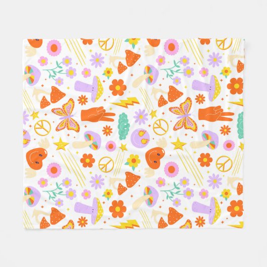 Groovy Hippie Trippy Retro Flower Funky Vibes Fleece Deken (Voorkant (Horizontaal))