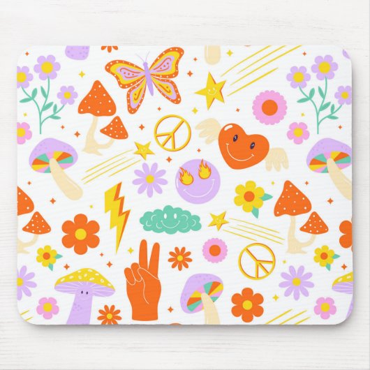 Groovy Hippie Trippy Retro Flower Funky Vibes Muismat (Voorkant)