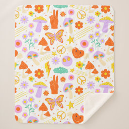 Groovy Hippie Trippy Retro Flower Funky Vibes Sherpa Deken