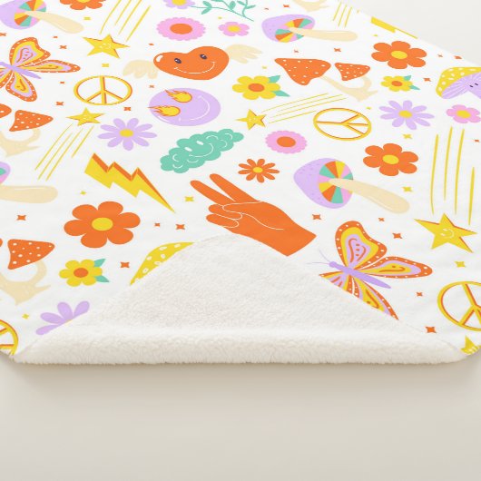 Groovy Hippie Trippy Retro Flower Funky Vibes Sherpa Deken (3/4)