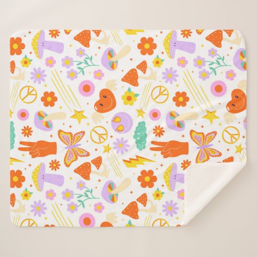 Groovy Hippie Trippy Retro Flower Funky Vibes Sherpa Deken (Voorkant (horizontaal))