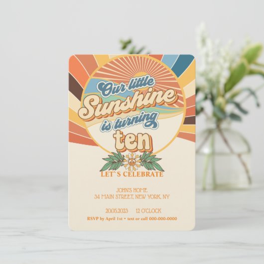 Groovy hippie uitnodiging 10e verjaardag bohemen (Staand voorkant)