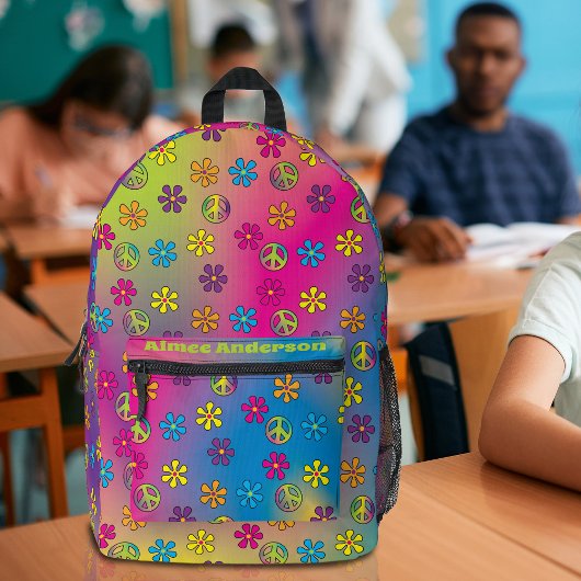 Groovy Hippie Vrede en Bloem Douche Tie Dye Bedrukte Rugzak