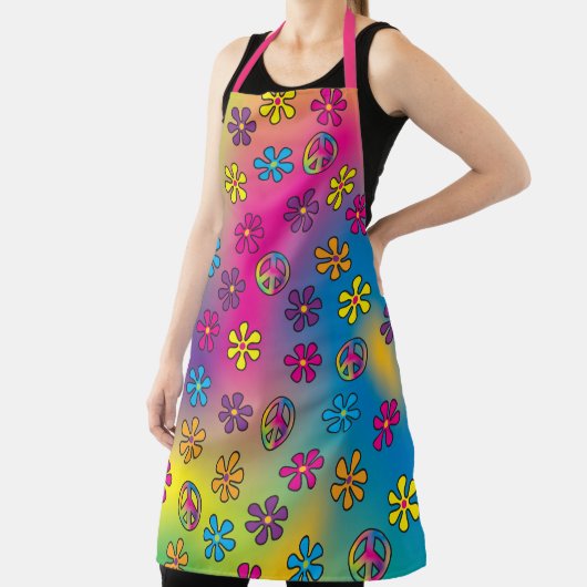 Groovy Hippie Vrede en Bloem Douche Tie Dye Schort (Insitu)