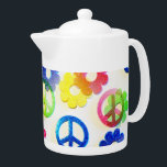 Groovy Hippie vredessignalen ventilator Theepot<br><div class="desc">Groovy Hippie Peace Signs Flower Power Sparkle Pattern "hippie" "groovy" "peace" "peace signes" "peace" "flower power" "girly" "tiener" "kleur" "regenboog" " patronen" "teen" "leuk" "heldere" "glans" "glans" "glitter"</div>