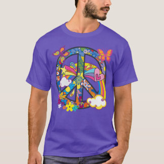 Groovy Hippie Vredesteken Kleurrijk 70 s Bloemen f T-shirt