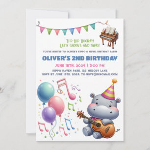 "Groovy Hippo Birthday Bash Bonanza!" Uitnodiging