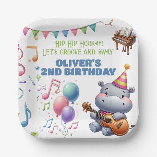 "Groovy Hippo Birthday Bash Bonanza!" Uitnodiging Papieren Bordje (Voorkant)