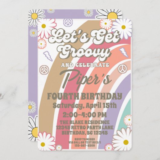 Groovy Hippy Boho Rainbow & Daisy Girls Birthday I Kaart (Voorkant / Achterkant)