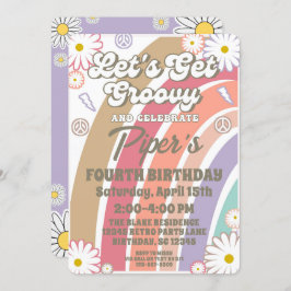Groovy Hippy Boho Rainbow & Daisy Girls Birthday I Kaart