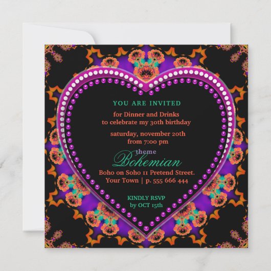 Groovy Hippy Love Bohemian Dinner Party Kaart (Achterkant)