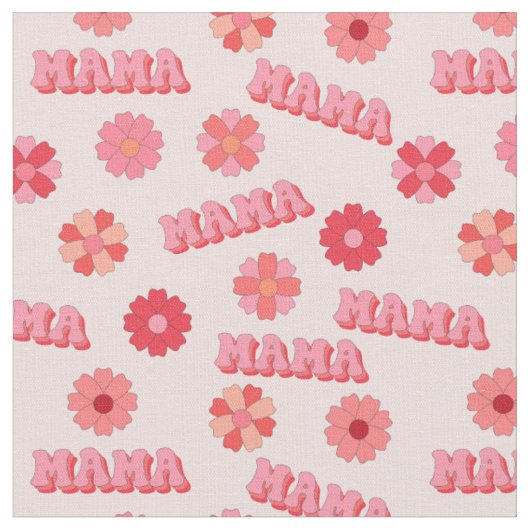 Groovy Hippy Mama Pink Text Word & Flowers Stof (Close Up)