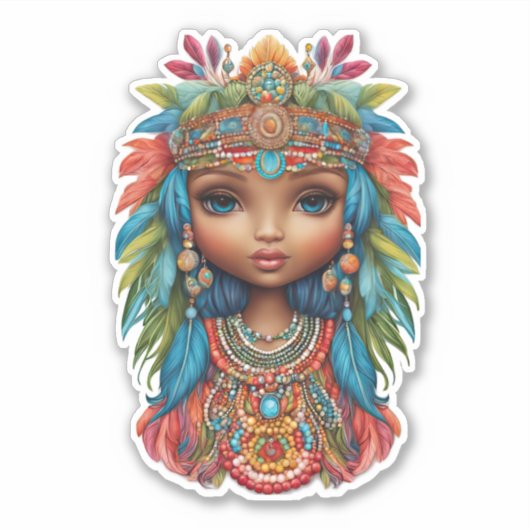 Groovy Hippy Meisje Sticker Custom-Cut Vinyl Stick (Voorkant)