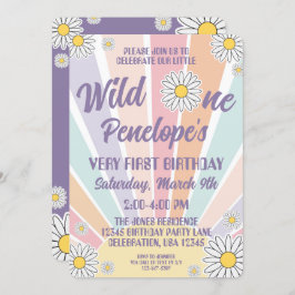 Groovy Hippy Sun & Daisy 1e Birthday Invitation Kaart